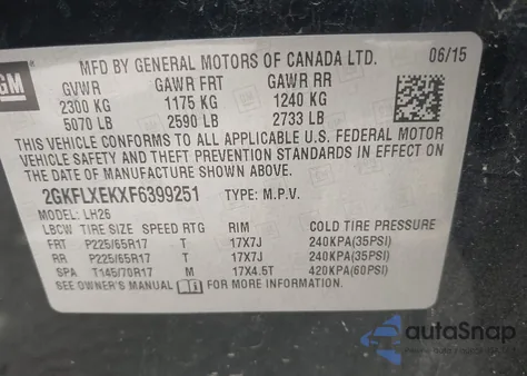 2015 GMC Terrain Slt-1 z USA, uszkodzony, nr VIN 2GKFLXEKXF6399251